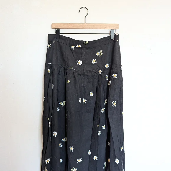 Madewell Linen Blend Button Yoke Midi Skirt Ins Lazy Daisy Size 14 New - Picture 7 of 8